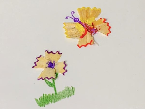 Аппликация из стружки от карандашей