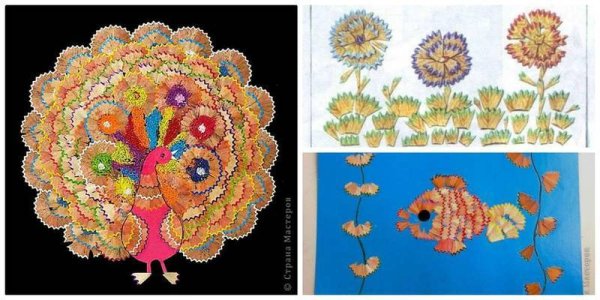 Аппликация из стружек цветных карандашей