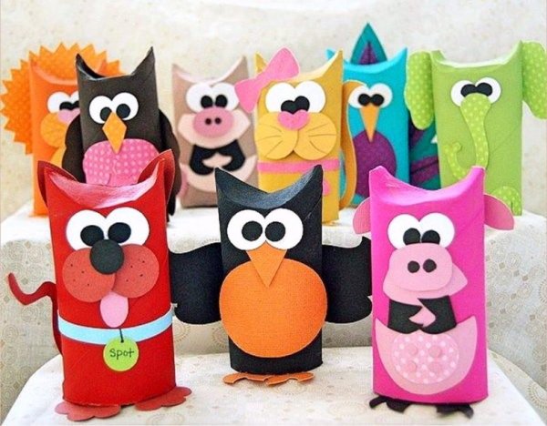 Животные из рулончиков туалетной бумаги