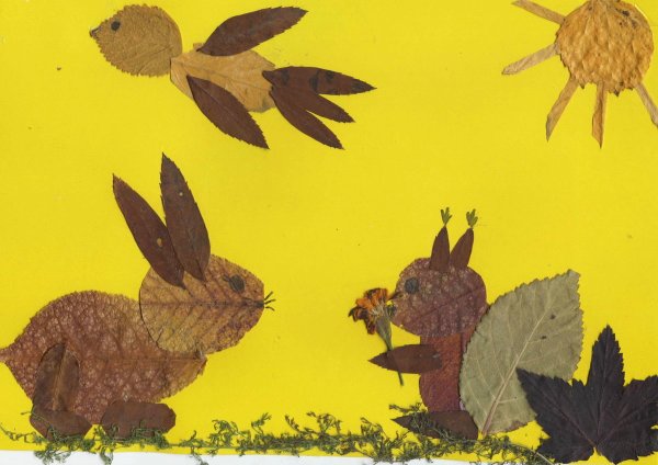 Аппликация из сухих листьев
