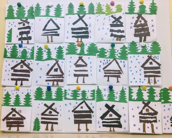 Аппликация избушка на курьих нож