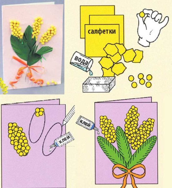 Открытка Мимоза своими руками