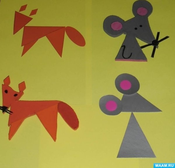 Персонажи сказки Теремок из геометрических фигур