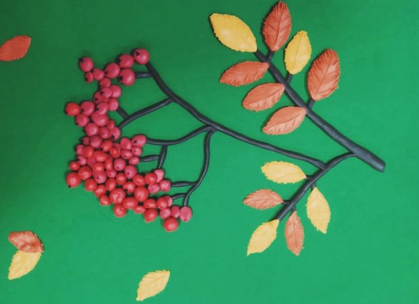 Пластилинография веточка рябины