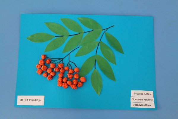 Аппликация рябина из цветной бумаги