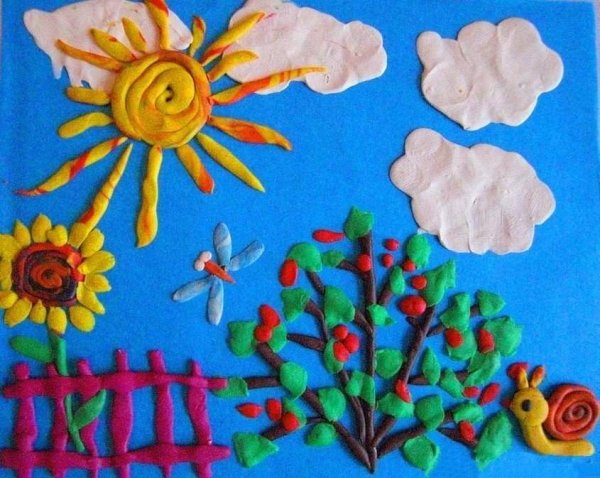 Аппликация пластилином на картоне
