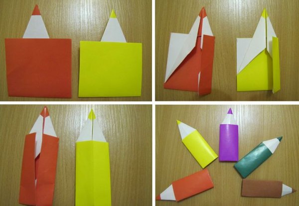 Оригами карандаш закладка из бумаги
