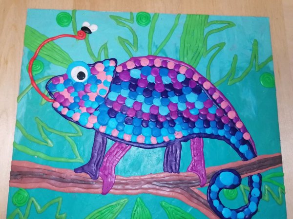 Поделка из пластилина хамелеон