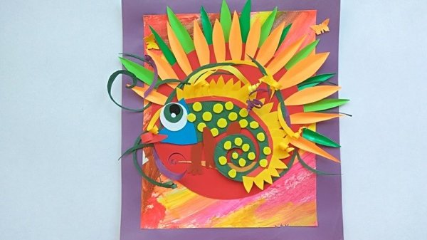 Аппликация хамелеон из бумаги