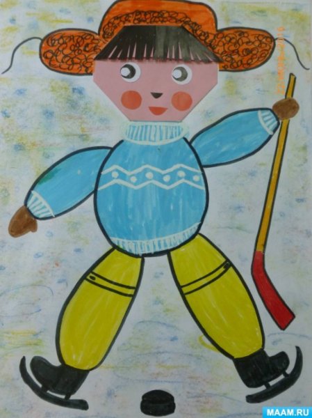 Аппликация хоккеист из цветной бумаги