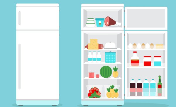 Холодильник с продуктами для детей