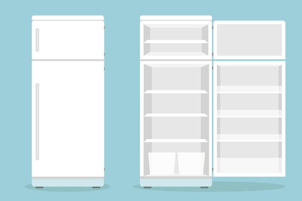 Холодильник открытый и закрытый
