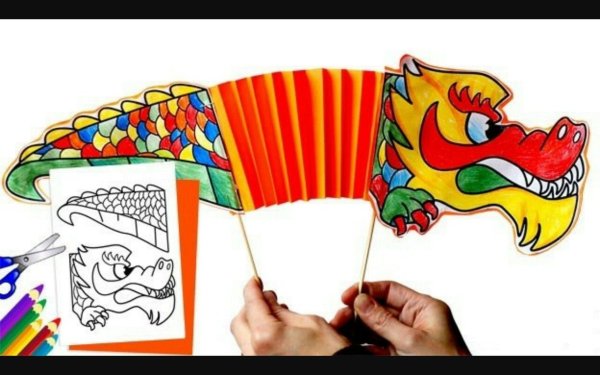 Дракон на палочке из бумаги