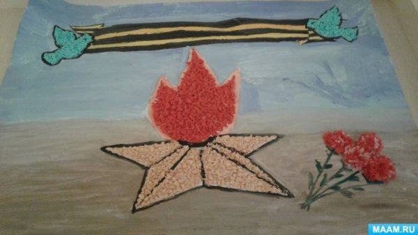 Работы детей ко Дню Победы в подготовительной группе
