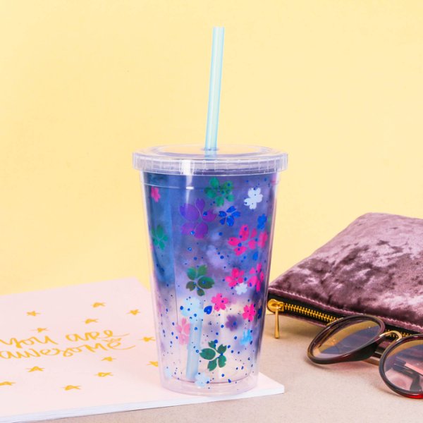 Стаканчик с трубочкой блестками