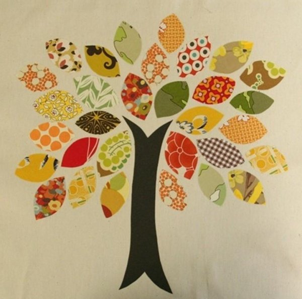 Аппликация из ткани дерево