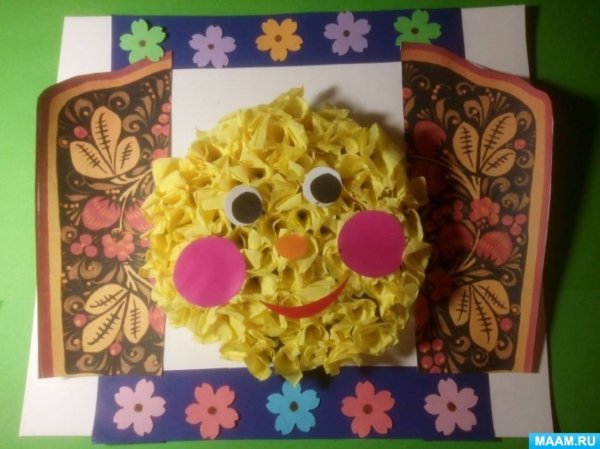 Аппликация Колобок на окошке в первой младшей группе