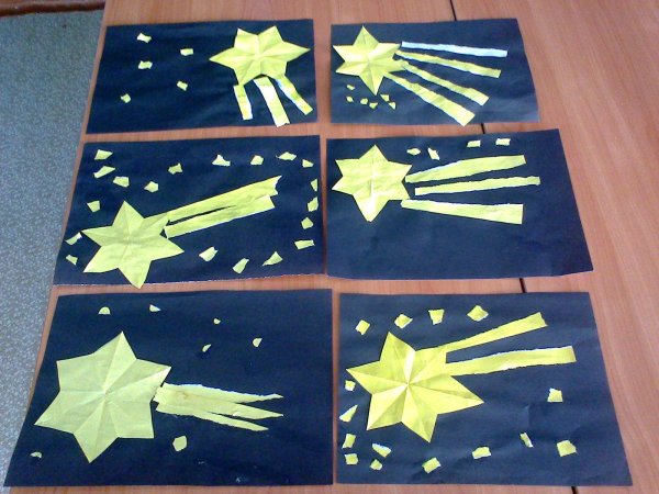 Аппликация звезды и кометы в подготовительной группе
