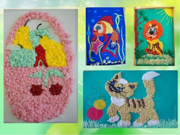 Аппликация из скрученных салфеток