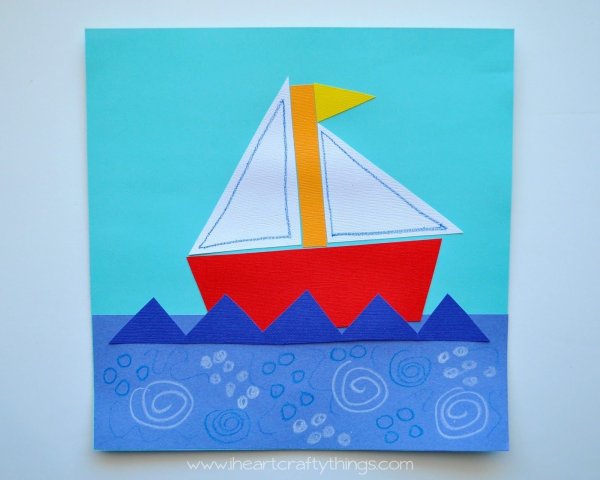 Аппликация кораблик из цветной бумаги