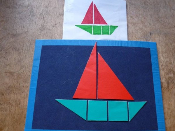 Аппликация кораблик из геометрических фигур