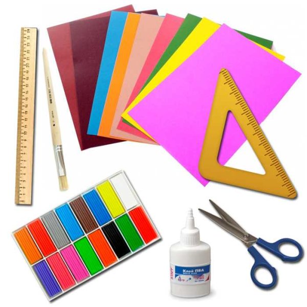 Цветная бумага ножницы клей