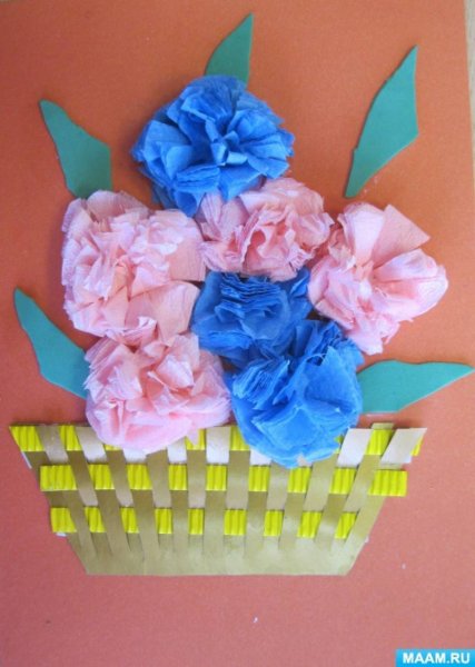 Корзина с цветами из бумажных салфеток