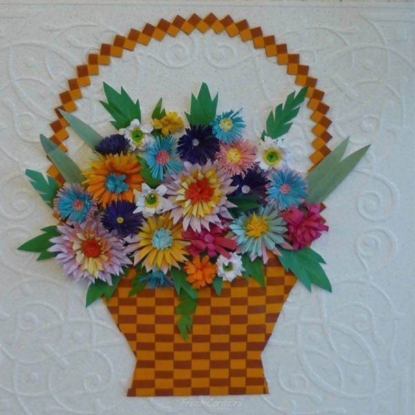 Аппликация корзина с цветами