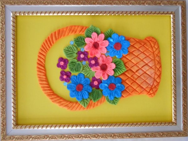 Корзина с цветами пластилин