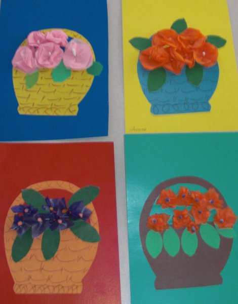 Аппликация корзинка с цветами