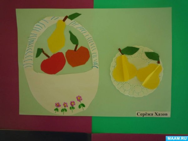Аппликация корзина с фруктами подготовительная группа