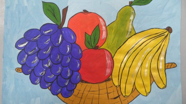 Корзина с фруктами рисунок для детей