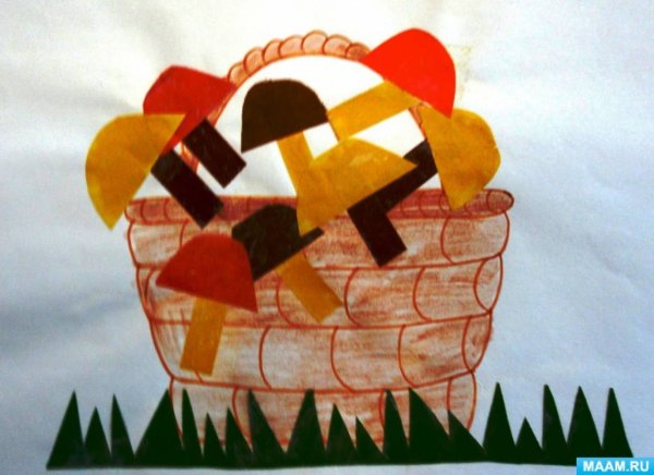 Аппликация корзинка с грибами