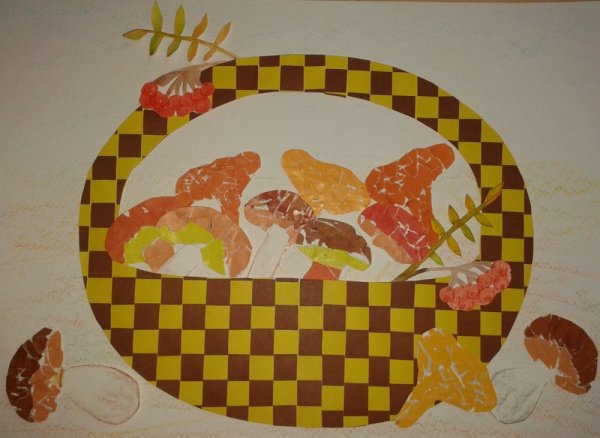 Аппликация корзина с грибами в средней