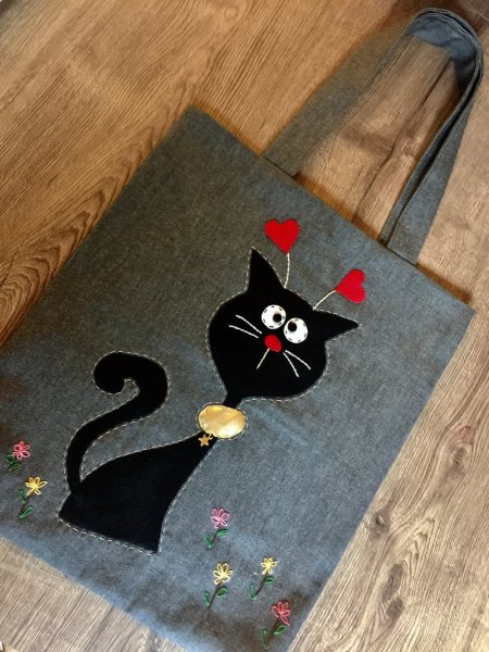 Аппликация котенок из ткани