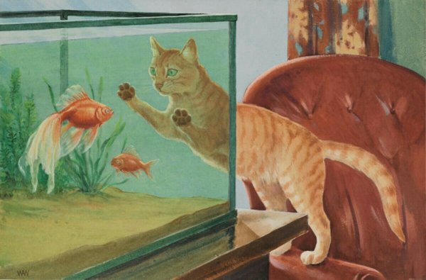 Кот и рыбка арт
