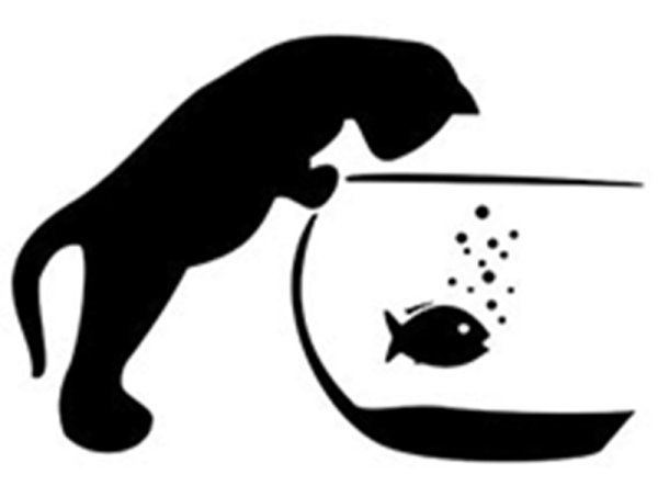 Силуэт кот с рыбкой