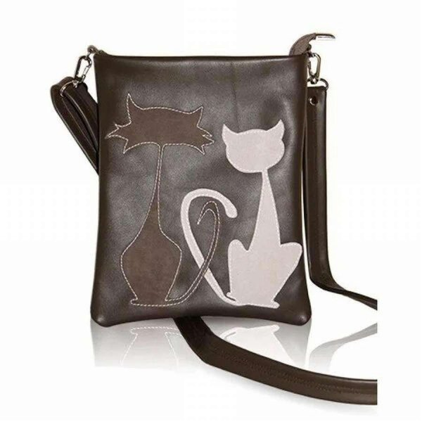 Кожаная сумка с аппликацией кошки