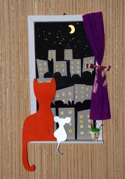 Аппликация кошки из бумаги