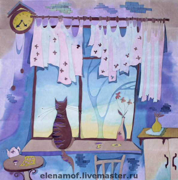 Котик у окна аппликация