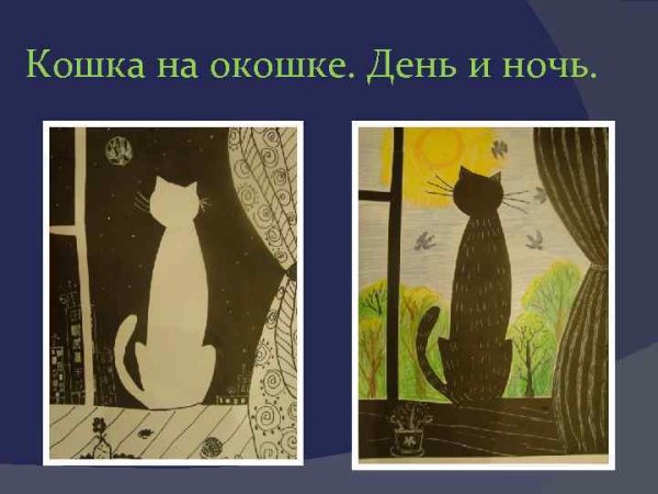 Рисование кошка на окошке