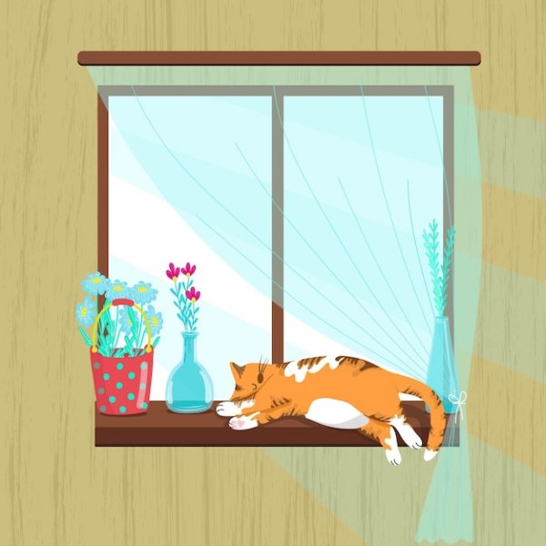 Аппликация кот рыжий на подоконнике