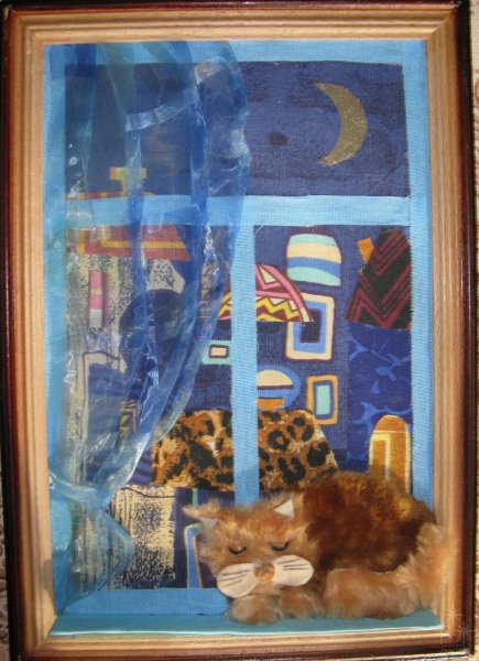 Аппликация кошка на окошке