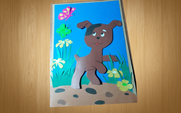 Аппликация котенок Гав из цветной бумаги