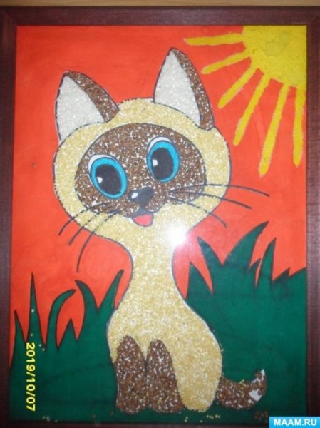 Поделка котик из крупы