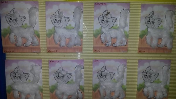 Кошка из ваты аппликация средняя группа
