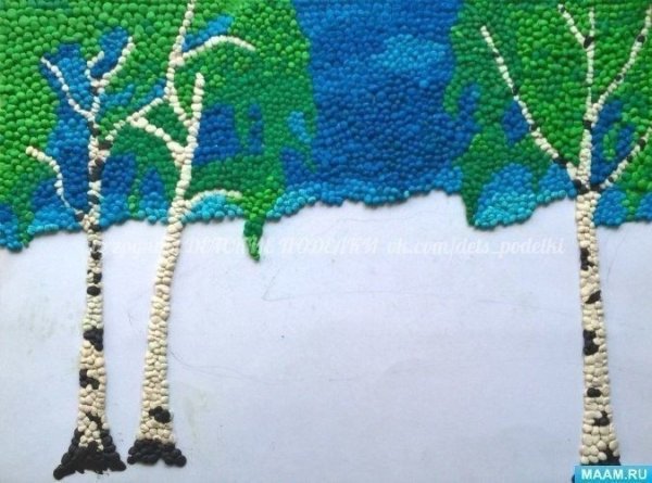 Пластилинография белая береза подготовительная группа