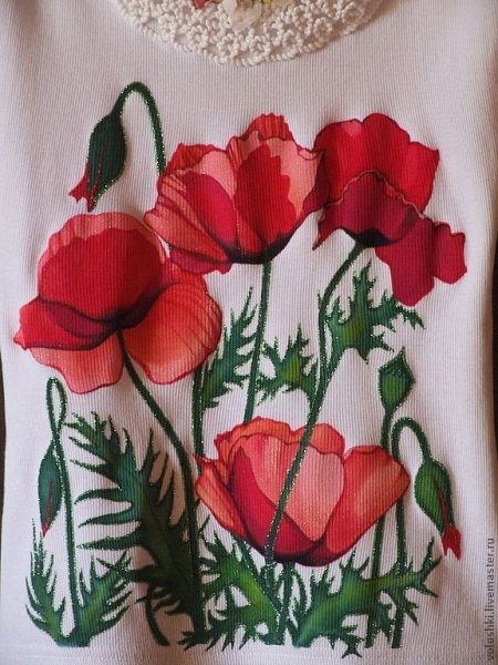 Аппликация маки из ткани