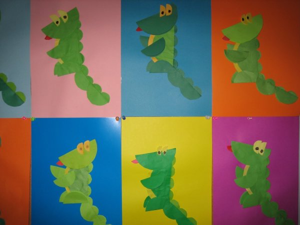 Аппликация крокодил из кружочков