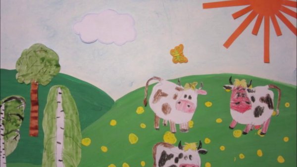 Детский рисунок на лугу пасутся